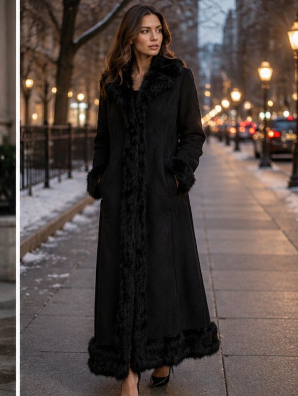 Masseys Black Long Faux Fur Trim Coat Women’s XL Elegant Winter - Picture 16 of 16
